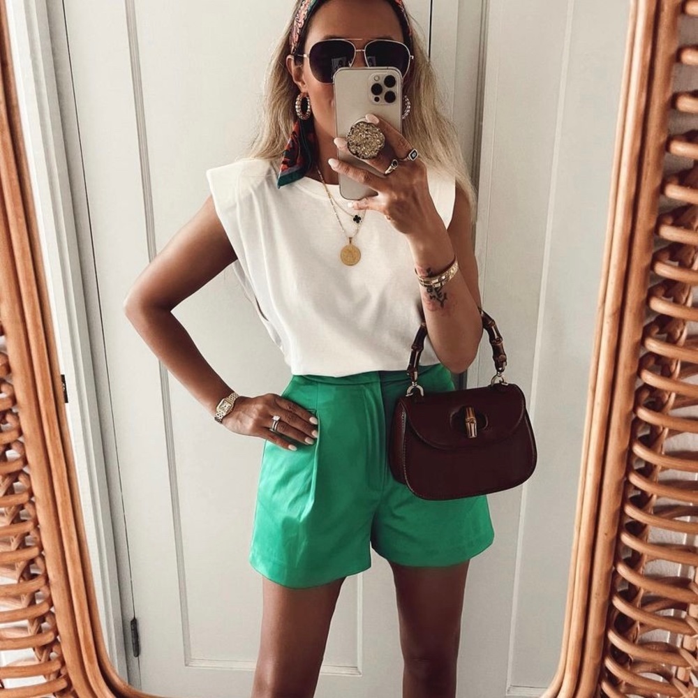 ZARA Green Satin Shorts NWT
